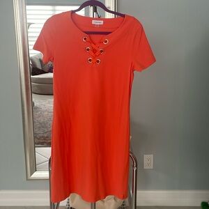 Calvin Klein orange lace up dress S